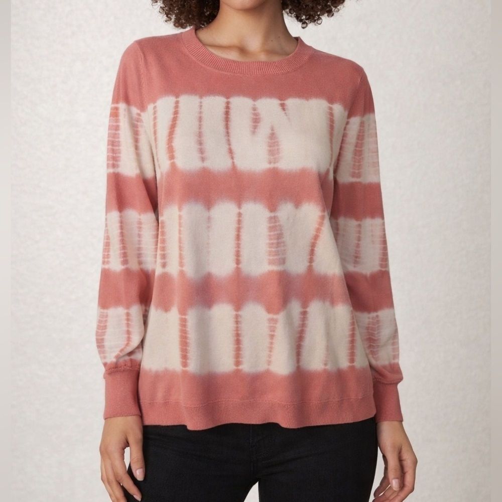 FEVER Pink Tie-Dye Striped Crew Neck Sweater